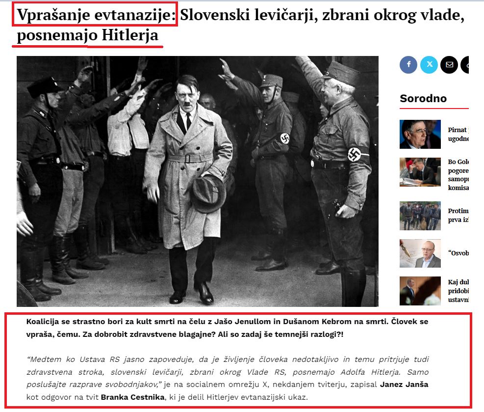 Image for Strankarski propagandizmi: zagovorniki evtanazije, kot so Jenull, Keber in Hribar, so podobni Hitlerju